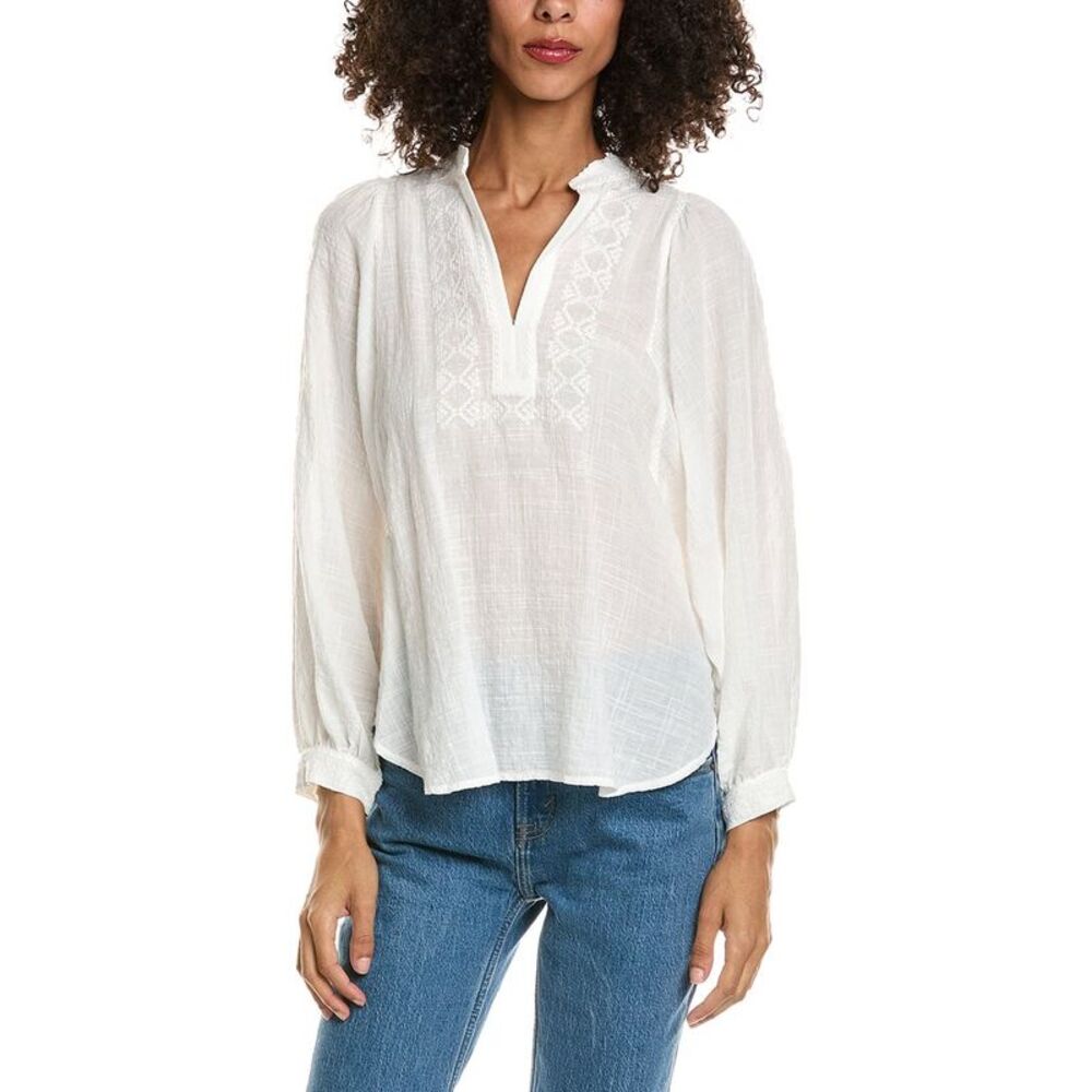 Max Studio Womens  Side Tab Button Front-Shirt, White
